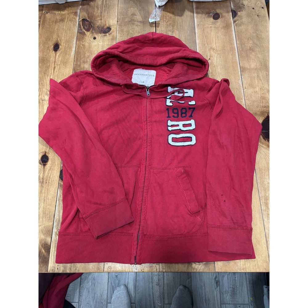 Aeropostale Men's Red Full Zip Hooded‎ Sweatshirt Hoodie AERO 1987 Size L